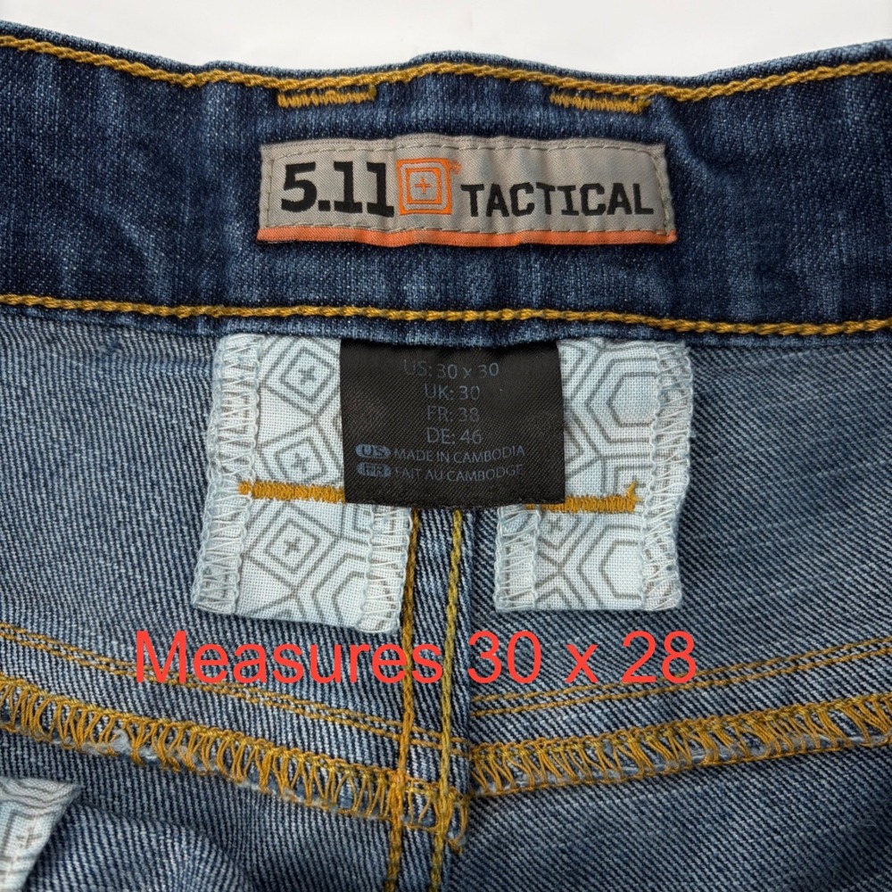 5.11 Tactical Defender-Flex Jean Regular Fit Stretch Dark Wash EDC Utility 30x28 - Picture 6 of 12